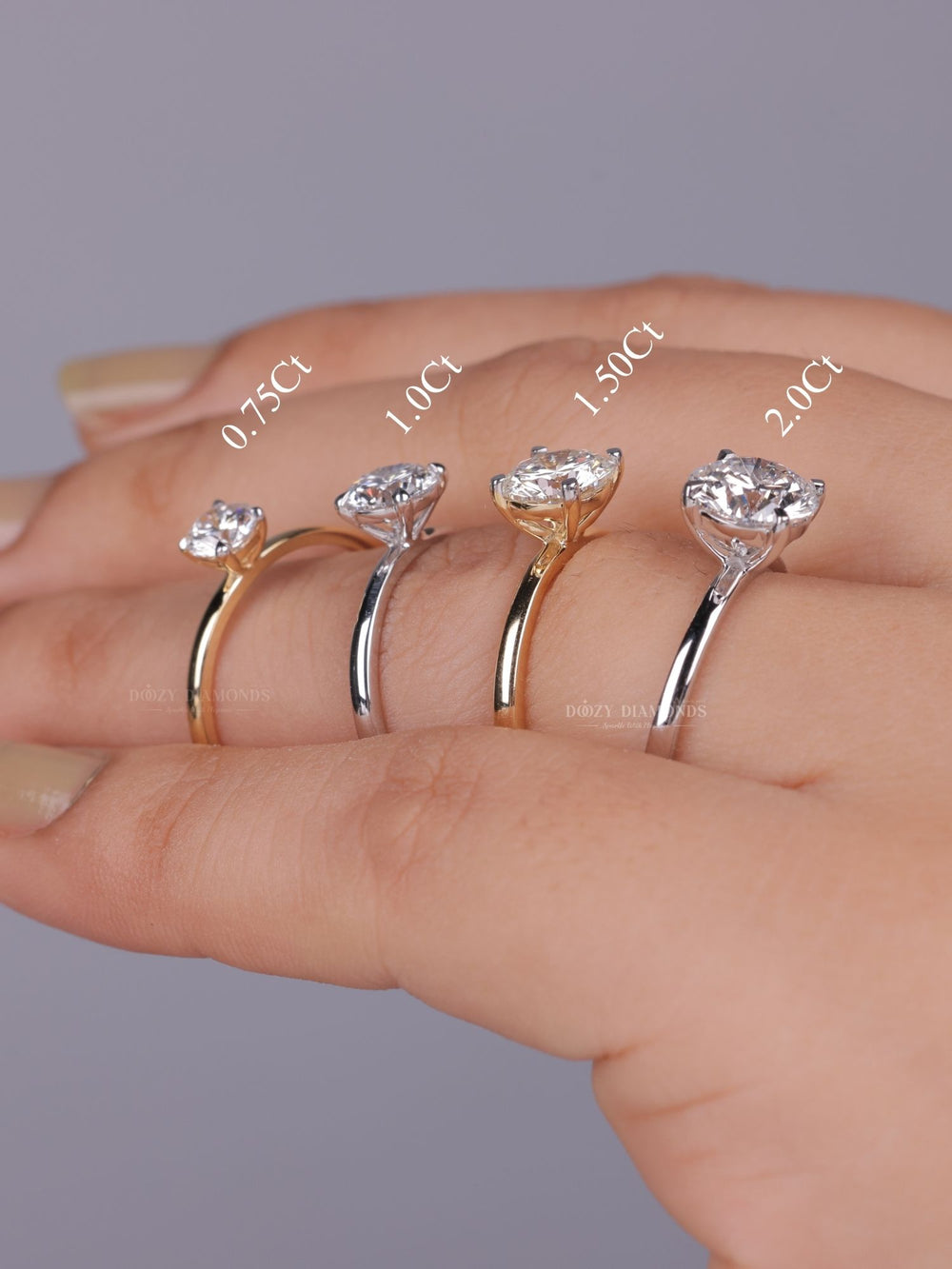 Round solitaire engagement ring close-up highlighting diamond sparkle