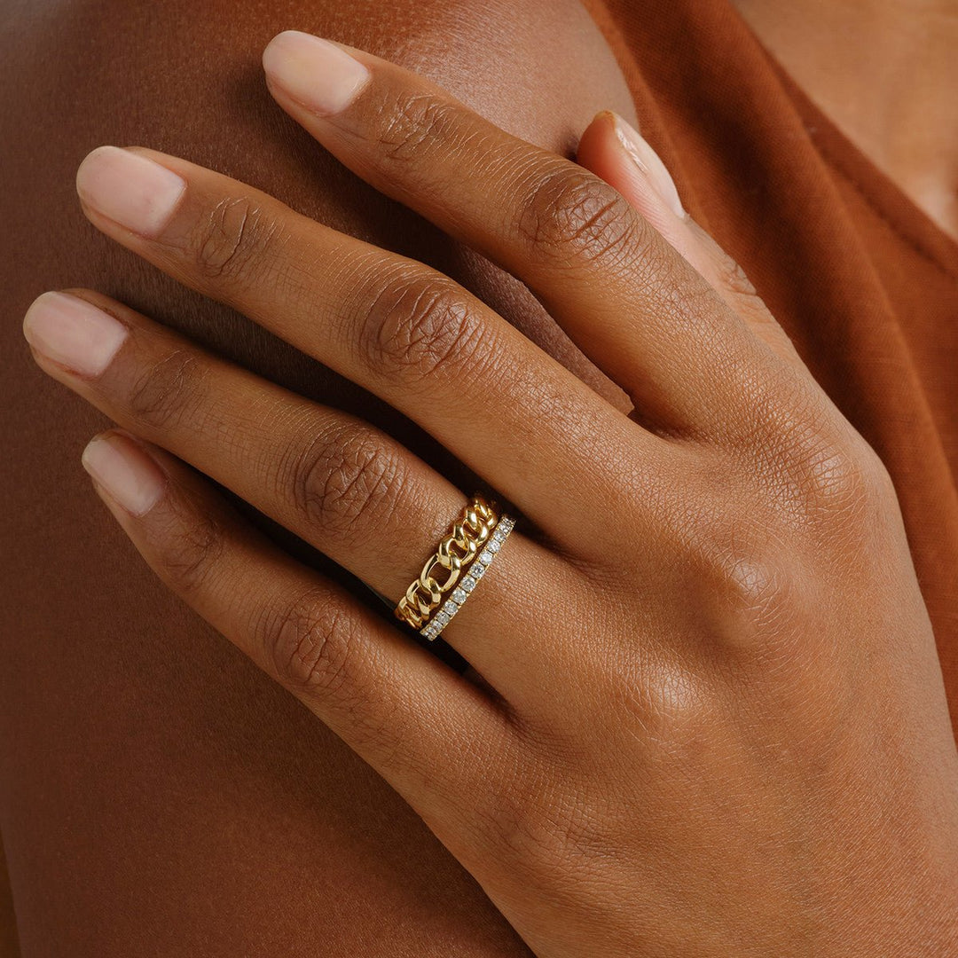 Cuban Chain lab grown diamonds Wedding Band in 14K Gold - Doozy Diamonds