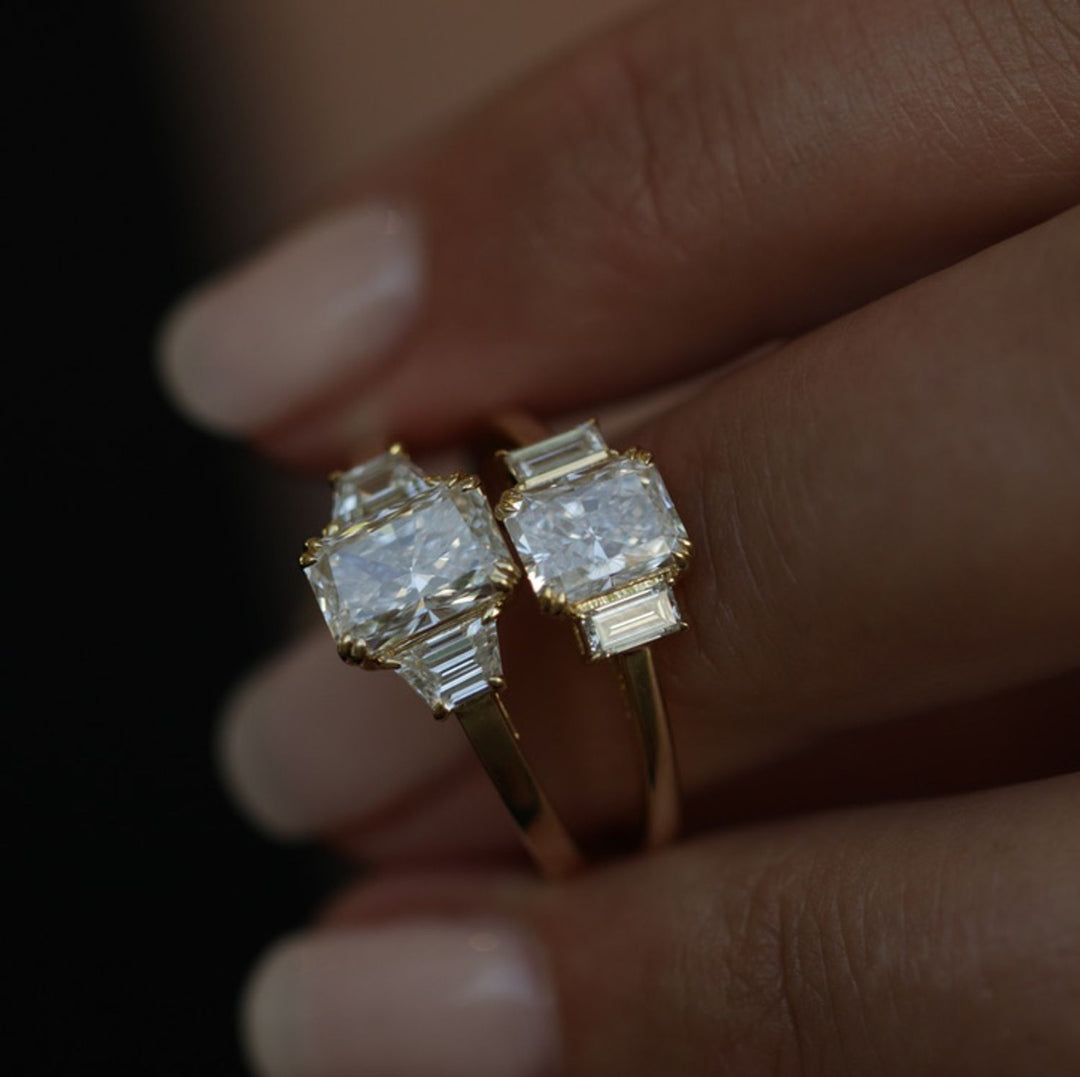 Lifestyle shot of radiant solitaire diamond ring on hand