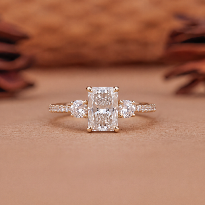 1.0CT Emerald Cut Three Stone Lab Grown Diamond Engagement Ring