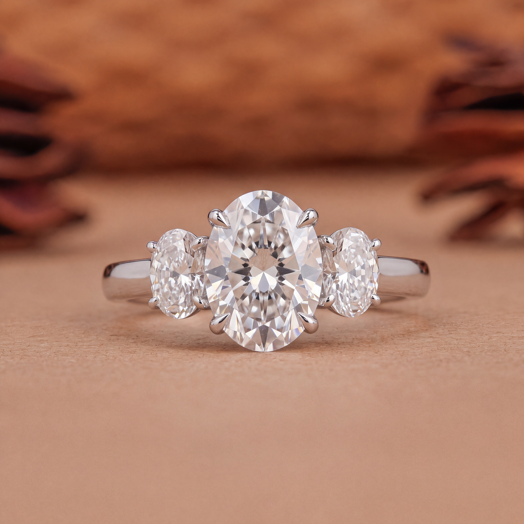 1.0 CT Oval Three Stones CVD E/VS2 Diamond Engagement Ring lab