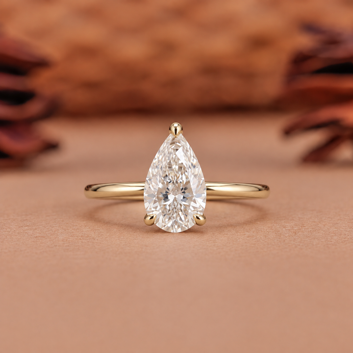 1.0CT Pear Solitaire Lab Grown F/VS2 Diamond Engagement Ring