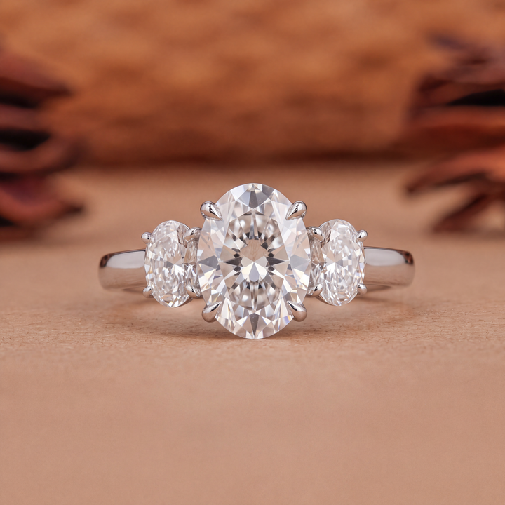 1.50CT Oval E/VS2 Three Stones Lab Grown Diamond Engagement Ring