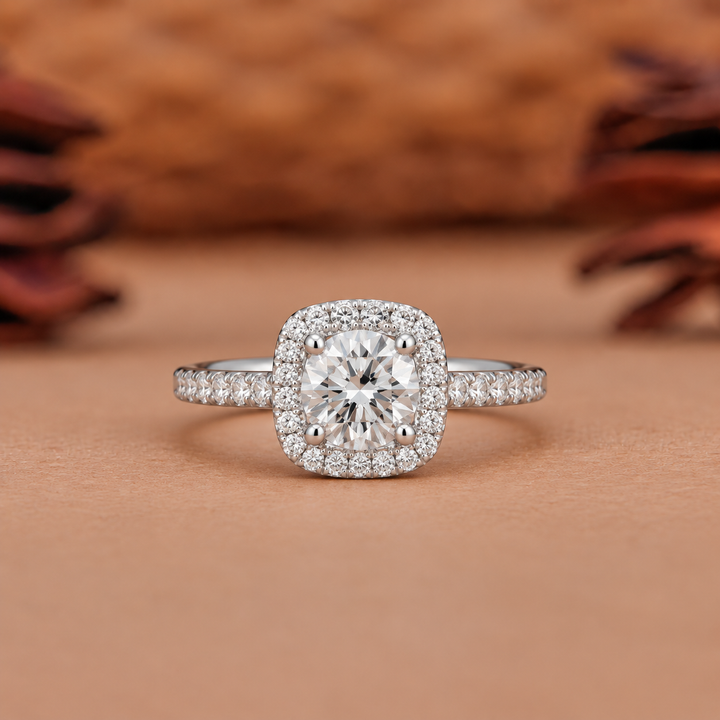 1.50CT Round Halo Lab Grown E/VS2 Diamond Engagement Ring