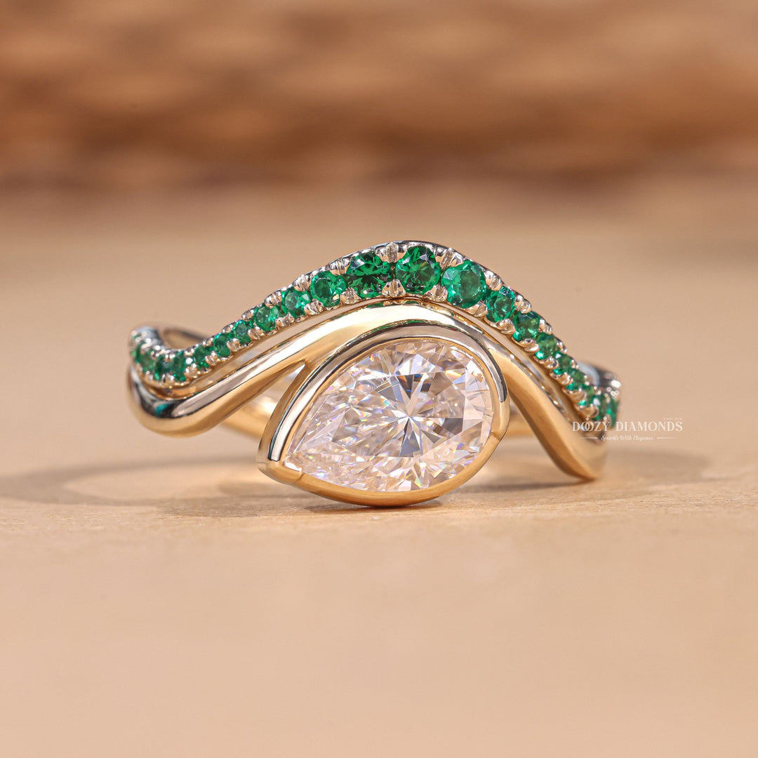 1.50CT Pear F/VS2 Lab Grown Diamond East West Bridal Ring Set