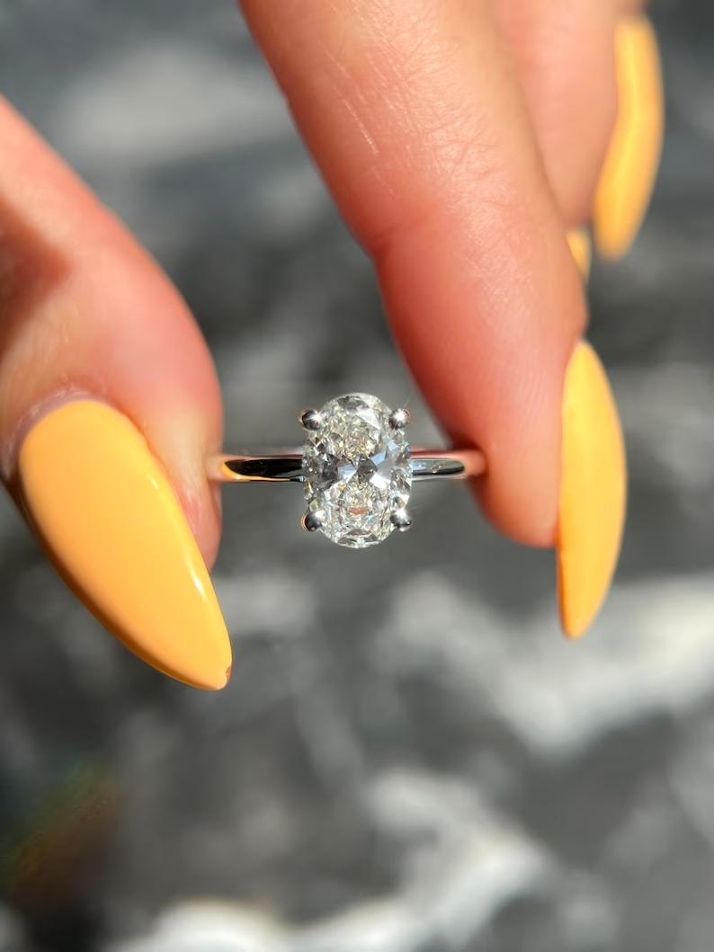Buy 1.50CT oval hidden halo lab grown diamond engagement ring online