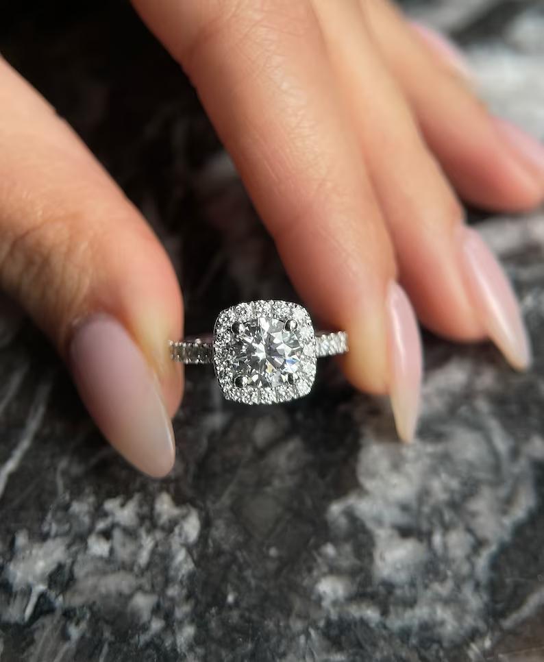 Discover round halo lab grown diamond engagement ring online