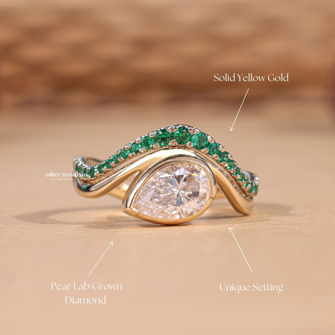 1.50CT Pear F/VS2 Lab Grown Diamond East West Bridal Ring Set