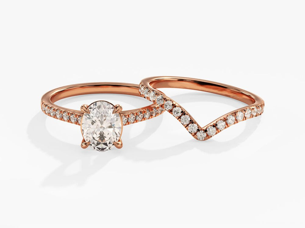 1.50CT Oval Cut Pave F - VS Lab Grown Diamond Engagement Ring Set - Doozy Diamonds
