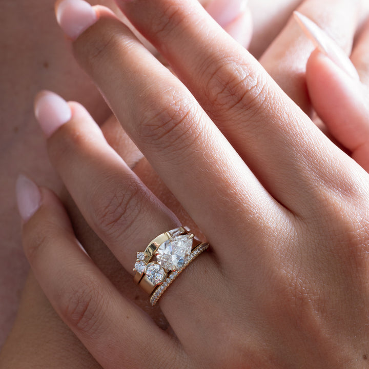 1.90CT Round & Pear E - VS Lab Grown Two Stone Diamond Ring With Curved Band - Doozy Diamonds