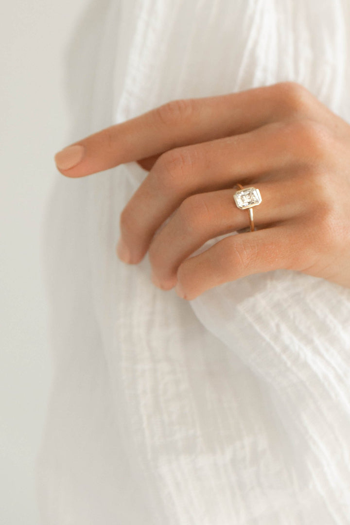 1.90CT Bezel Set Radiant F - VS Lab Grown Diamond Ring with Curve Band - Doozy Diamonds