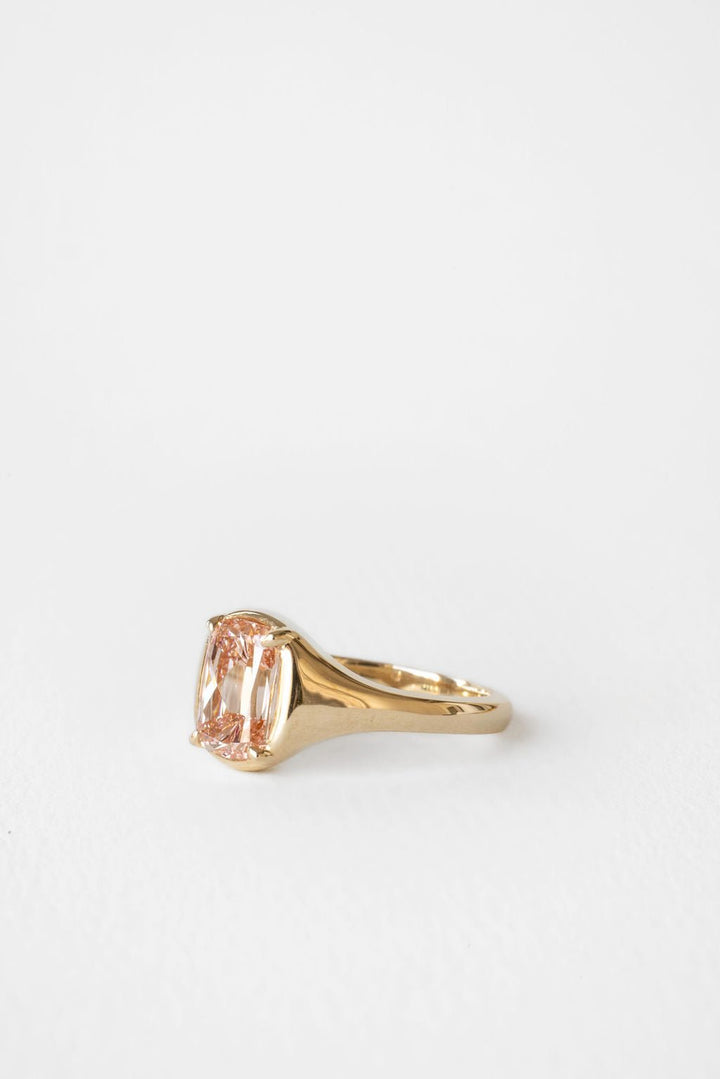 1.90CT Mine Cut Elongated Cushion F - VS Lab Grown Pink Champagne Diamond Bridal Ring Set - Doozy Diamonds
