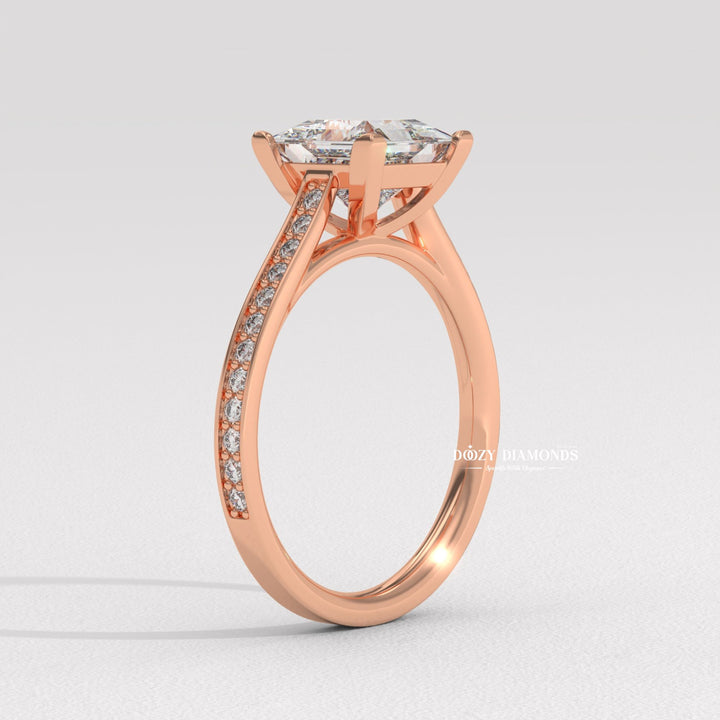 Princess solitaire engagement ring close-up highlighting diamond sparkle