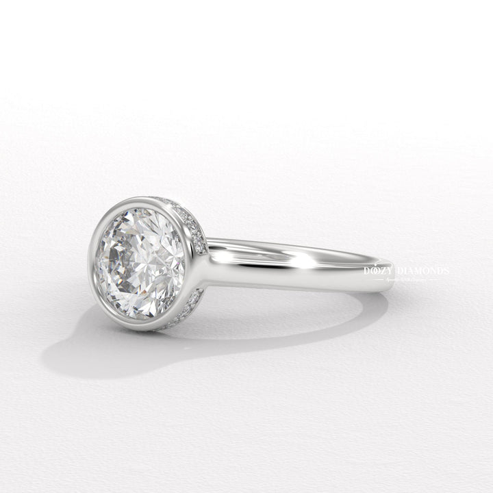 Classic round hidden halo engagement ring crafted for everyday wear