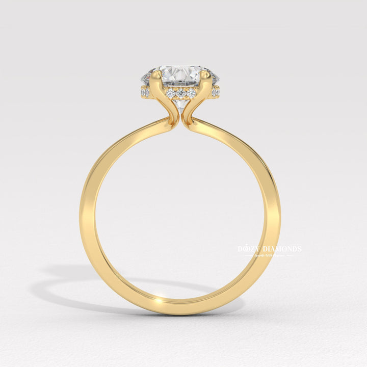Top-down view of diamond cut solitaire engagement ring