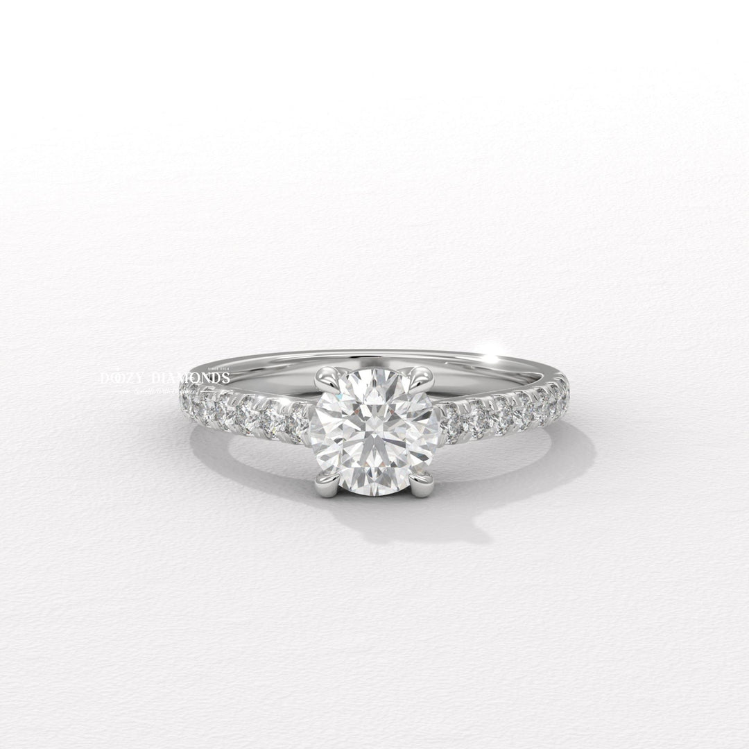 Fine craftsmanship detail on round solitaire engagement ring
