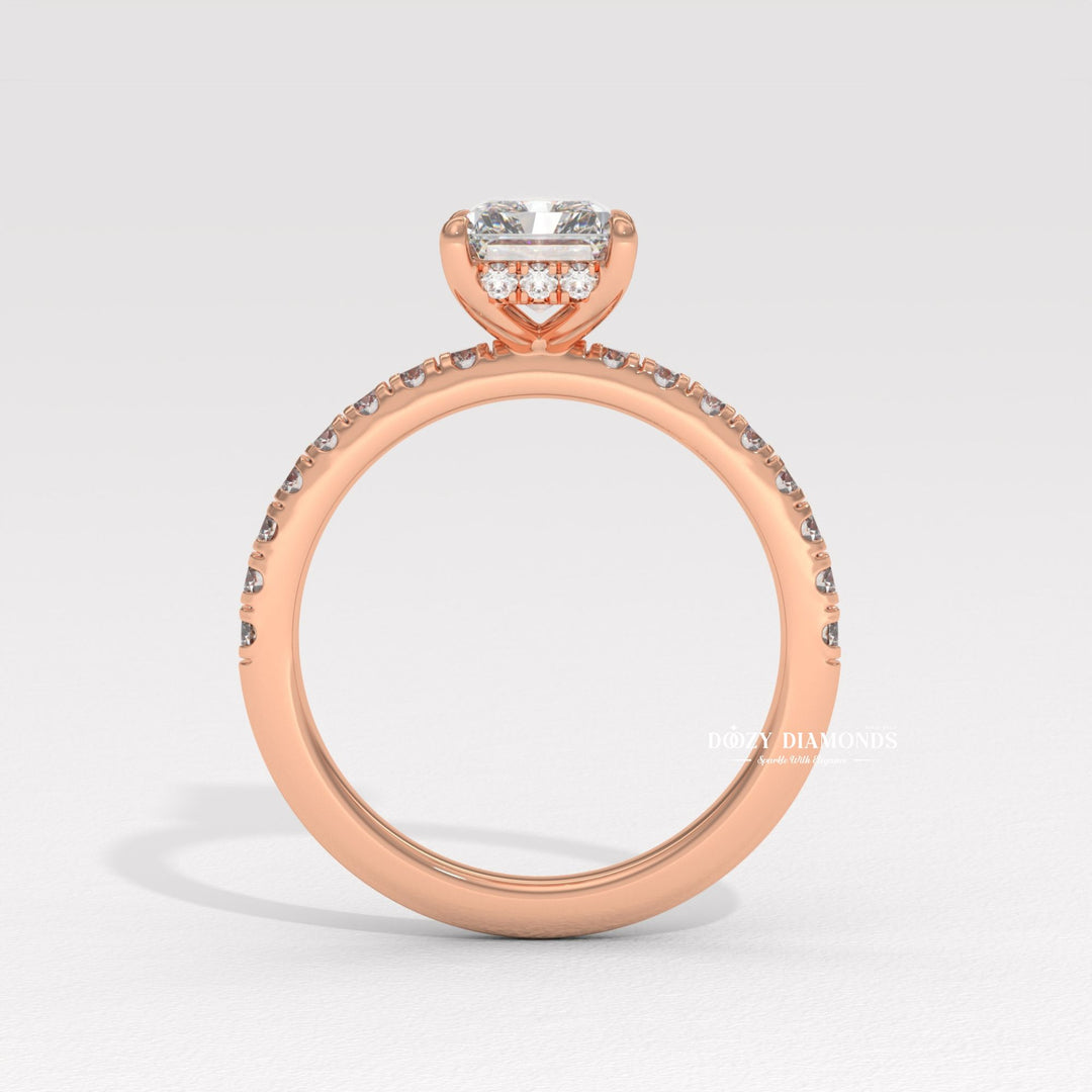 Radiant solitaire engagement ring finished in polished solid gold