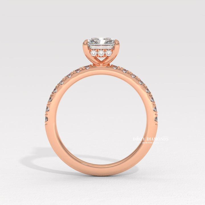 Radiant solitaire engagement ring finished in polished solid gold