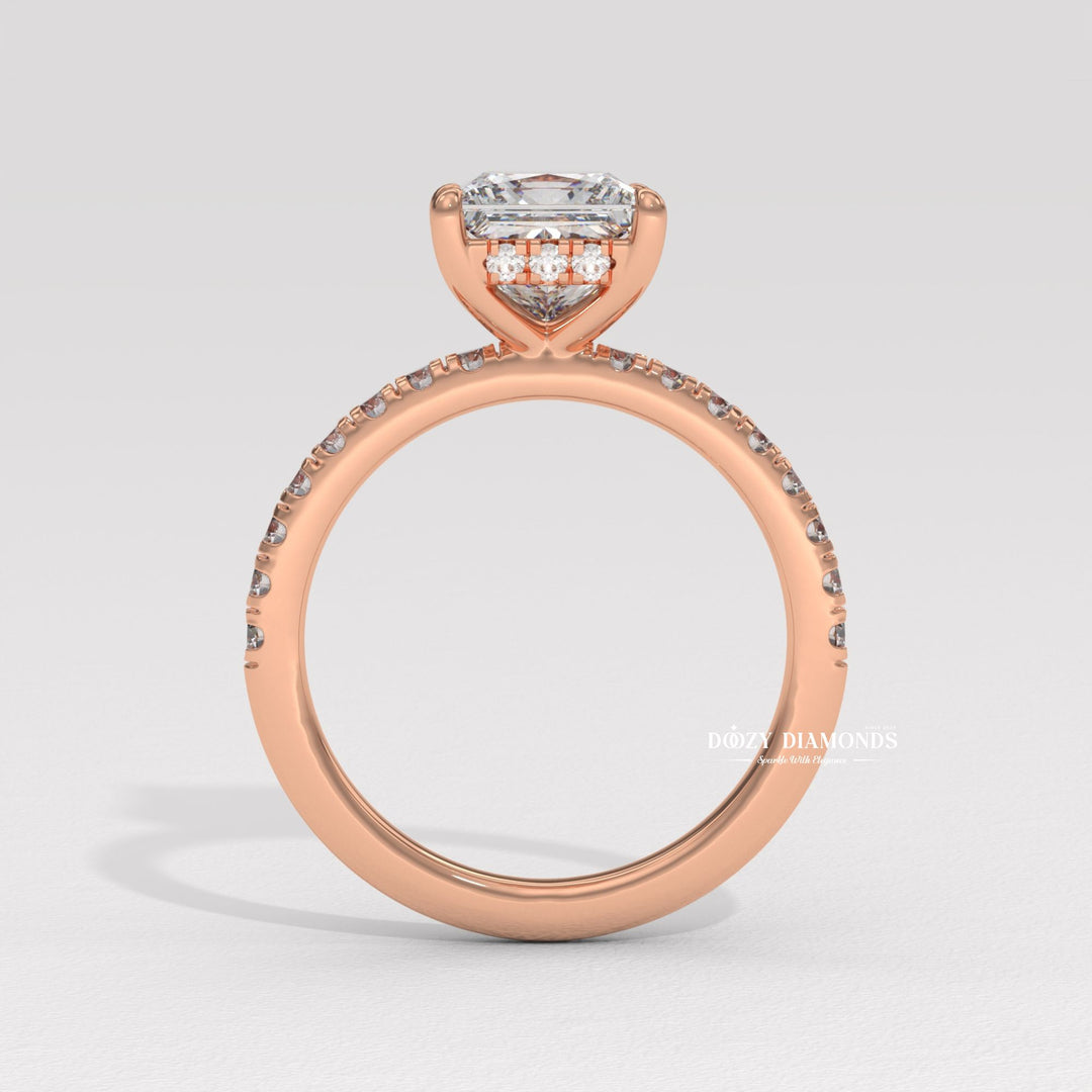 Princess hidden halo diamond engagement ring available in multiple metals