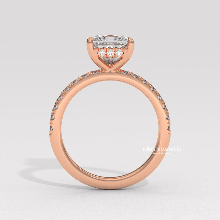 Princess hidden halo diamond engagement ring available in multiple metals