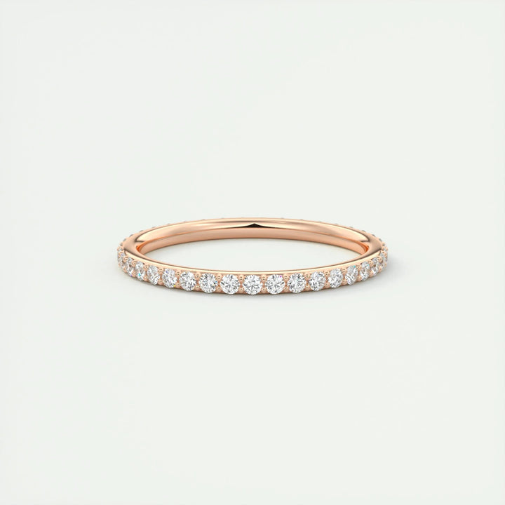 Round Brilliant diamond eternity band macro shot