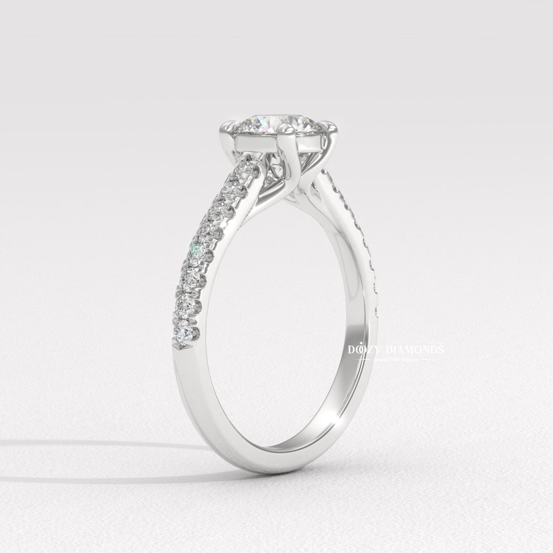 Round solitaire engagement ring finished in polished solid gold