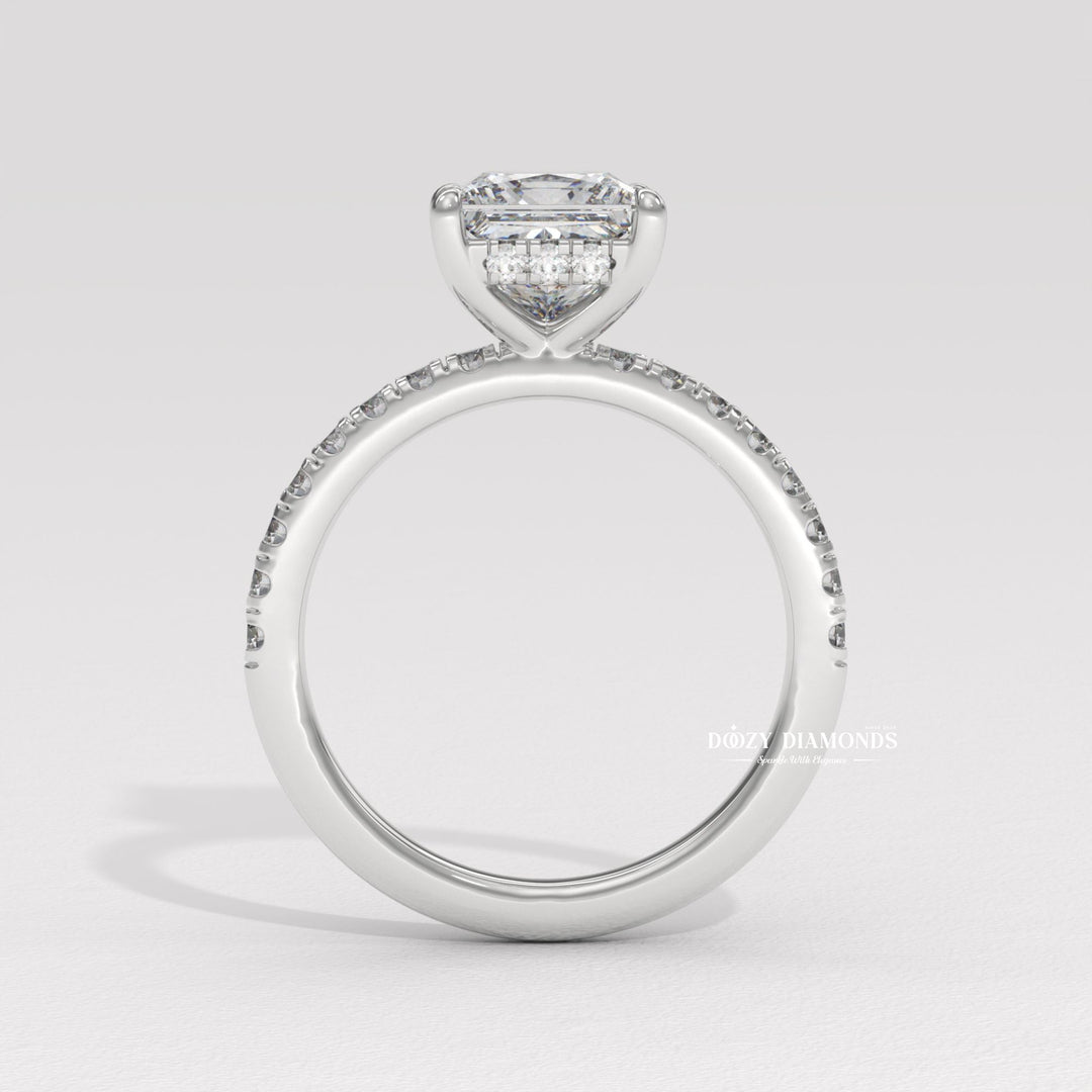 Princess hidden halo engagement ring with certified lab grown diamond