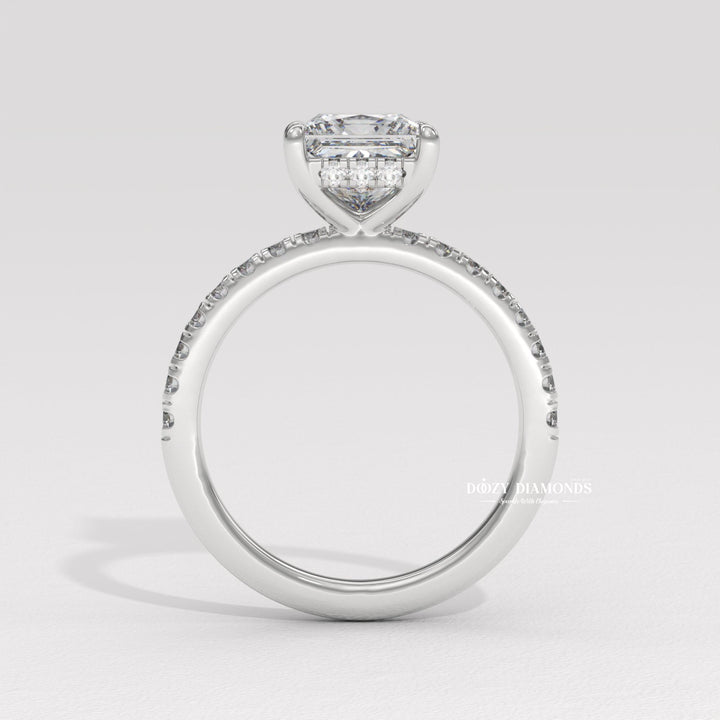 Princess hidden halo engagement ring with certified lab grown diamond