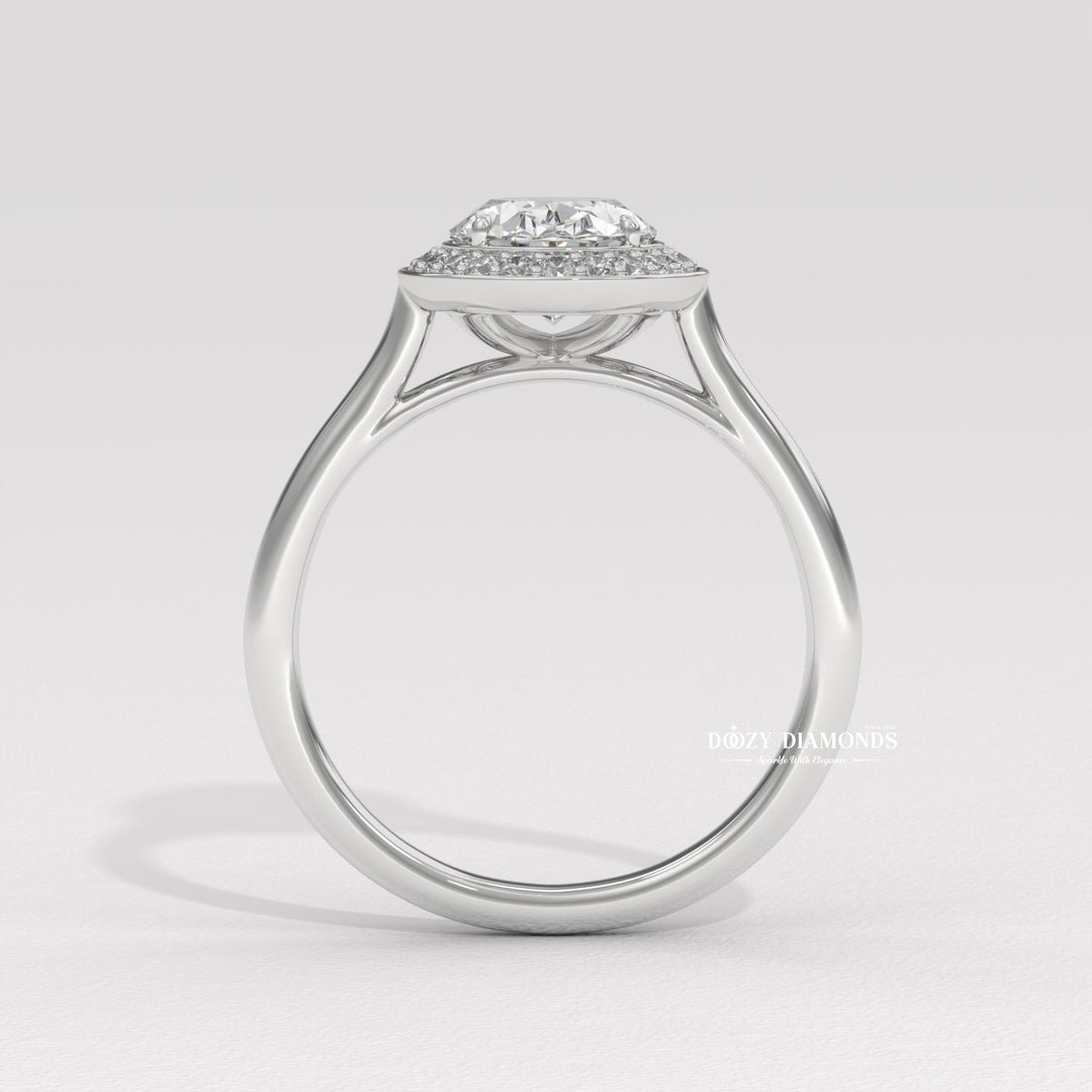 Oval solitaire engagement ring with certified lab grown diamond