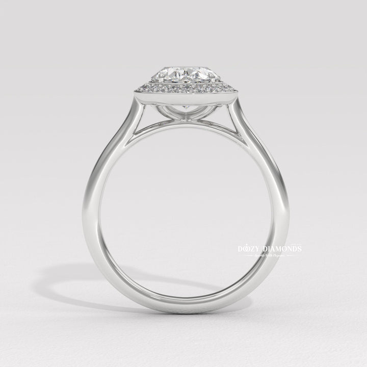Oval solitaire engagement ring with certified lab grown diamond