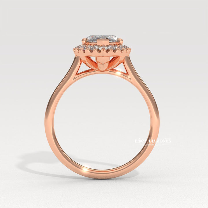 Marquise halo lab grown diamond ring side profile in gold setting