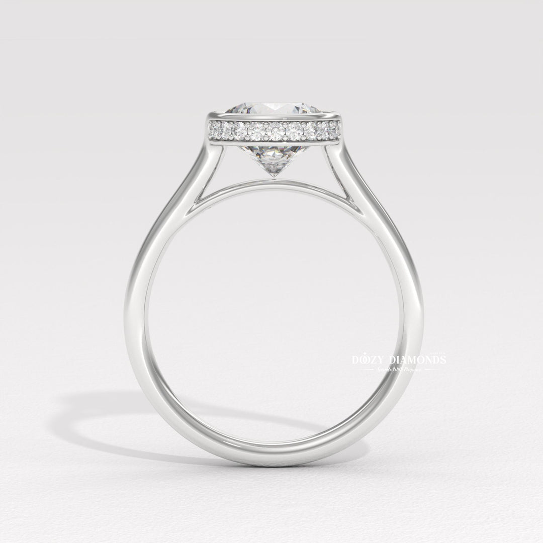Premium round cut hidden halo engagement ring crafted in solid gold