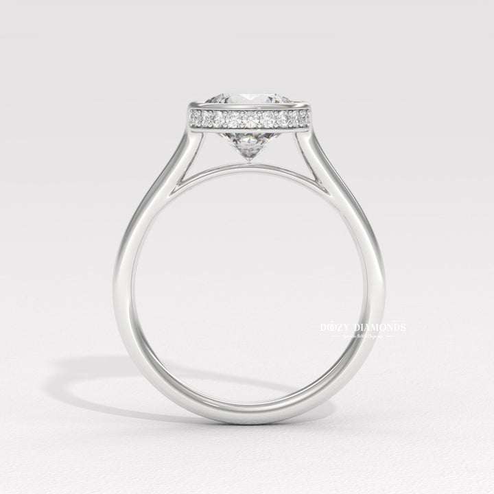 Premium round cut hidden halo engagement ring crafted in solid gold