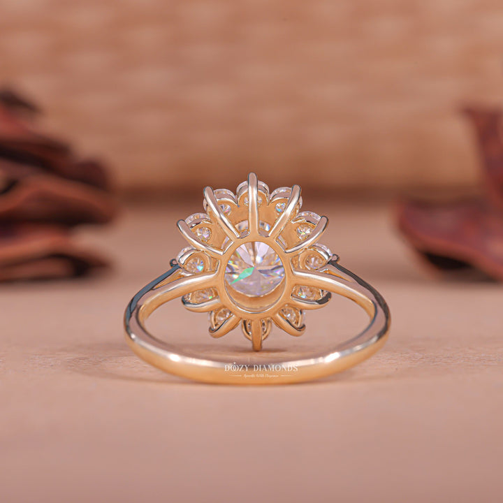 Oval cut engagement ring side view showing band detail