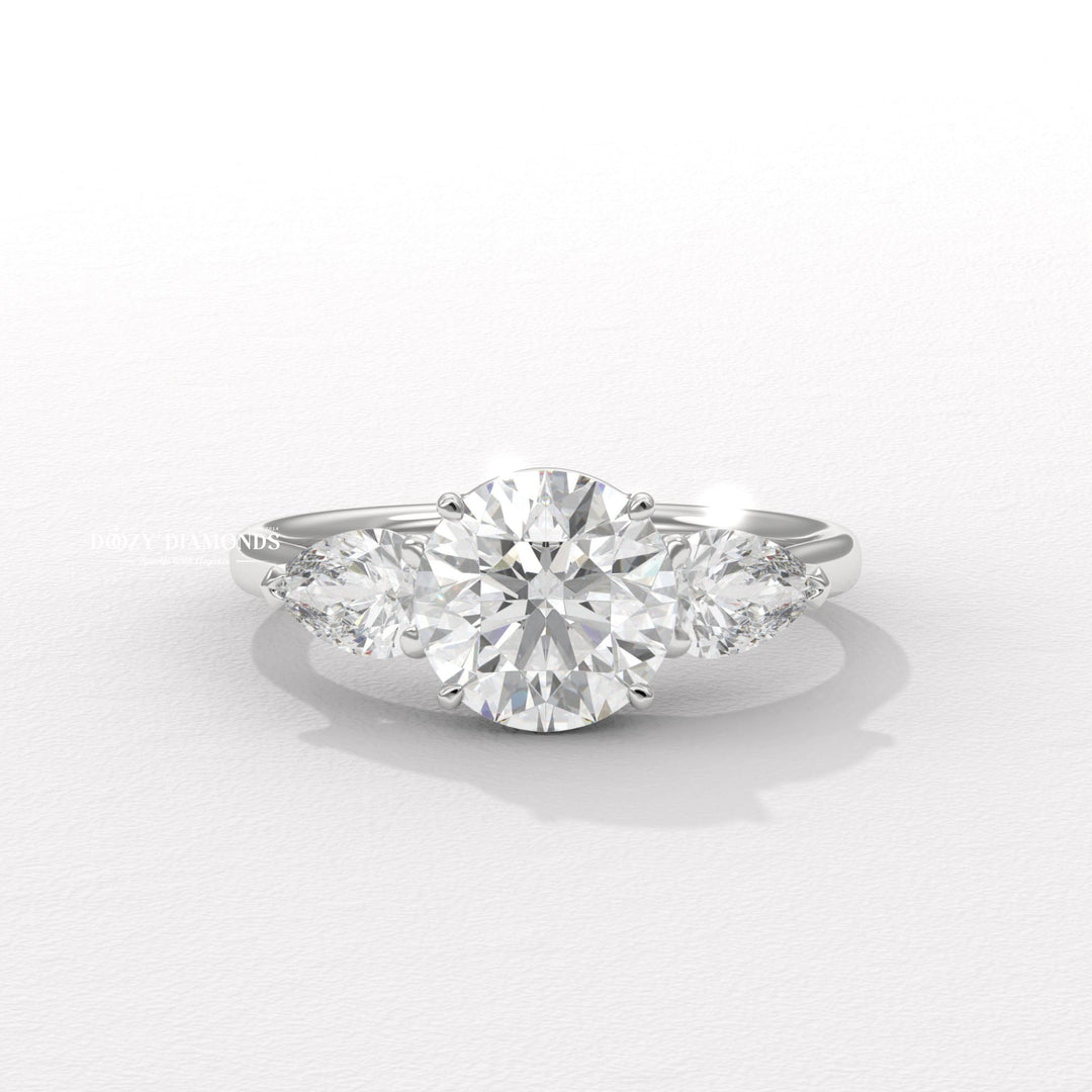 Lifestyle shot of round solitaire diamond ring on hand