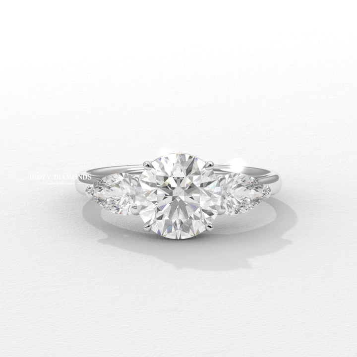Lifestyle shot of round solitaire diamond ring on hand