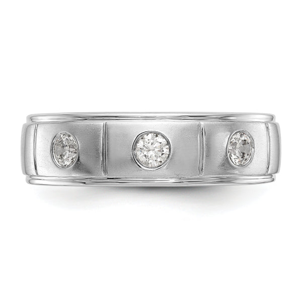 6mm Round Cut Three Stone Lab Grown Men's Wedding Band - Doozy Diamonds