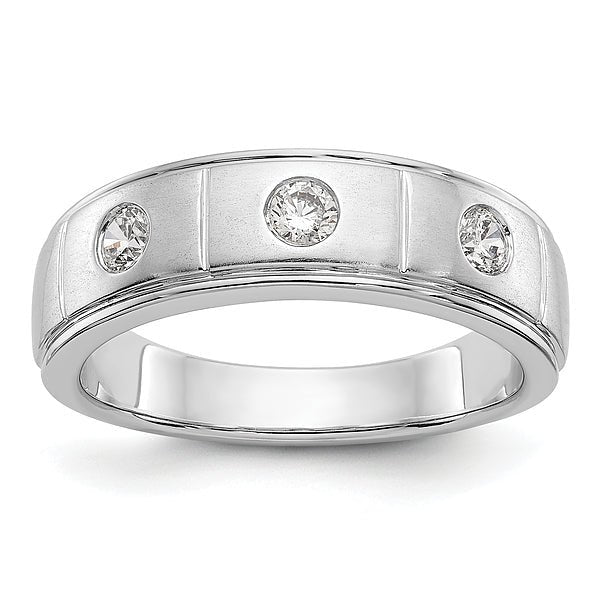 6mm Round Cut Three Stone Lab Grown Men's Wedding Band - Doozy Diamonds