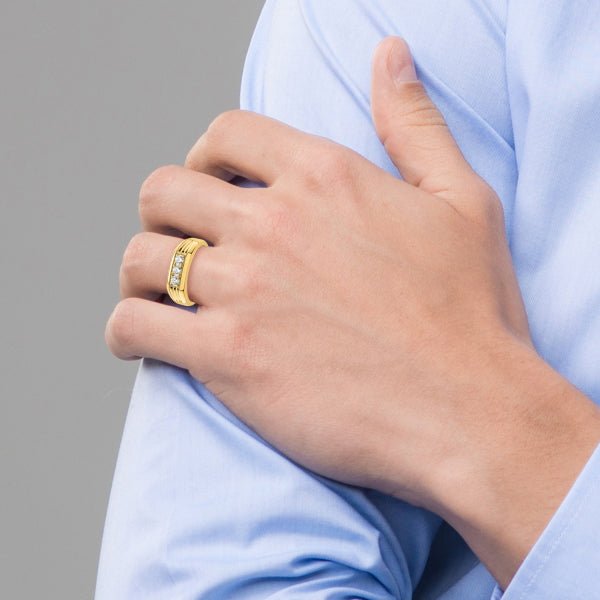 3mm Round Cut Lab Grown Three Stone Men's Wedding Band - Doozy Diamonds