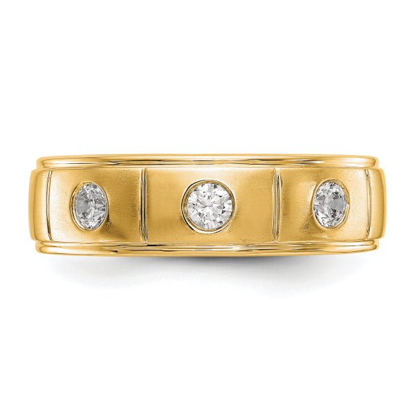 6mm Round Cut Three Stone Lab Grown Men's Wedding Band - Doozy Diamonds