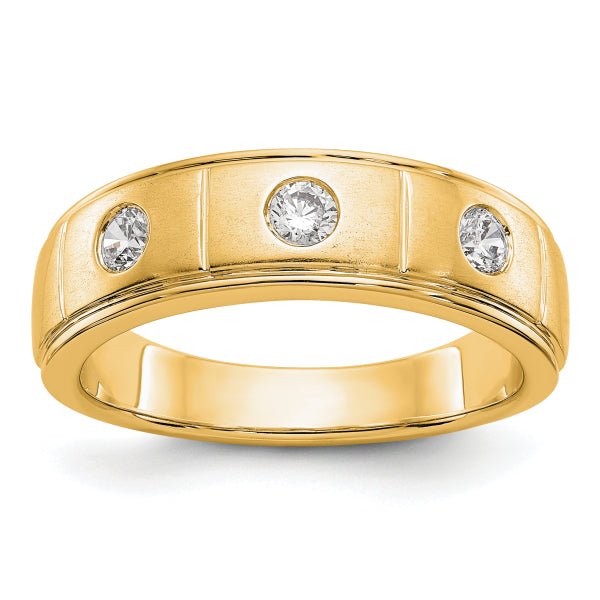 6mm Round Cut Three Stone Lab Grown Men's Wedding Band - Doozy Diamonds