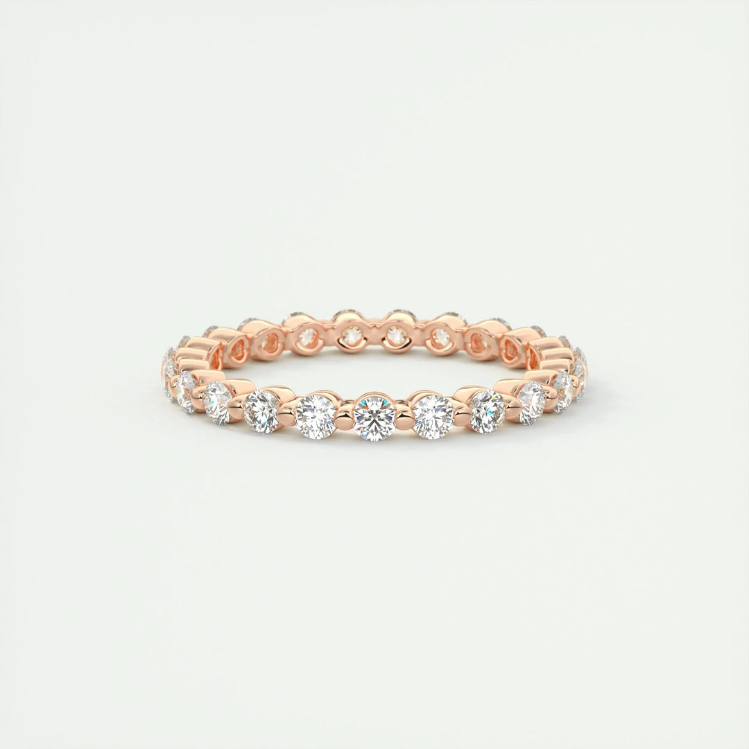 Round Brilliant diamond eternity band macro shot