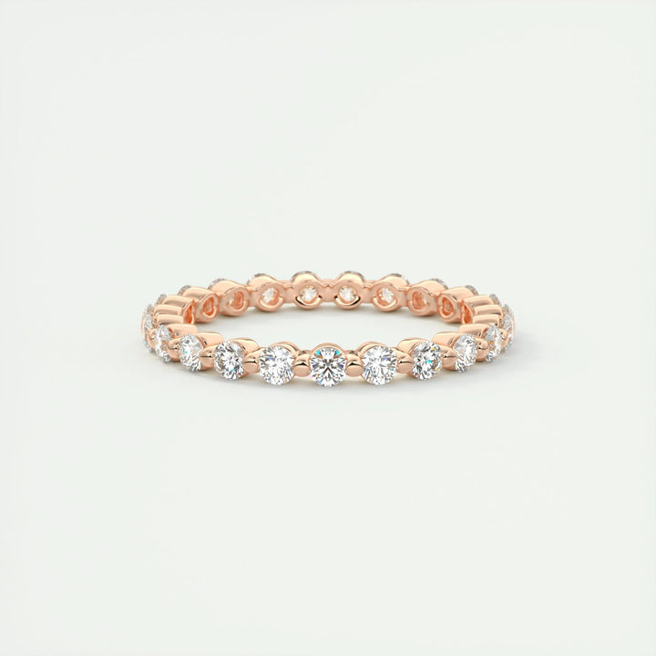 Round Brilliant diamond eternity band macro shot