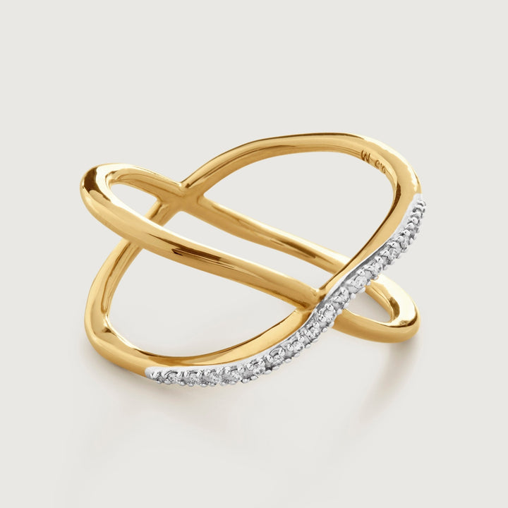 Round Cut Criss Over Diamond lab grown diamond Band in 14K Solid Gold - Doozy Diamonds
