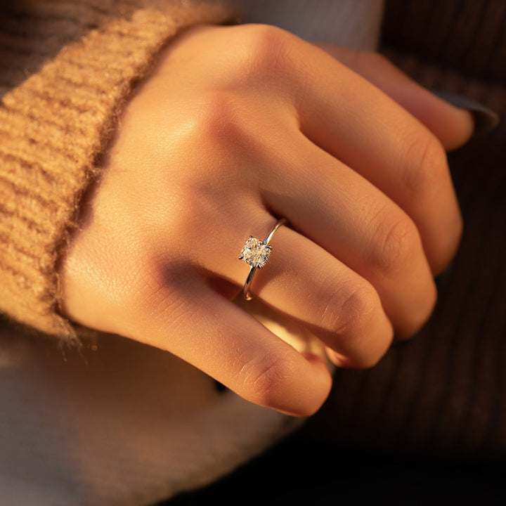 Discover cushion hidden halo lab grown diamond engagement ring online