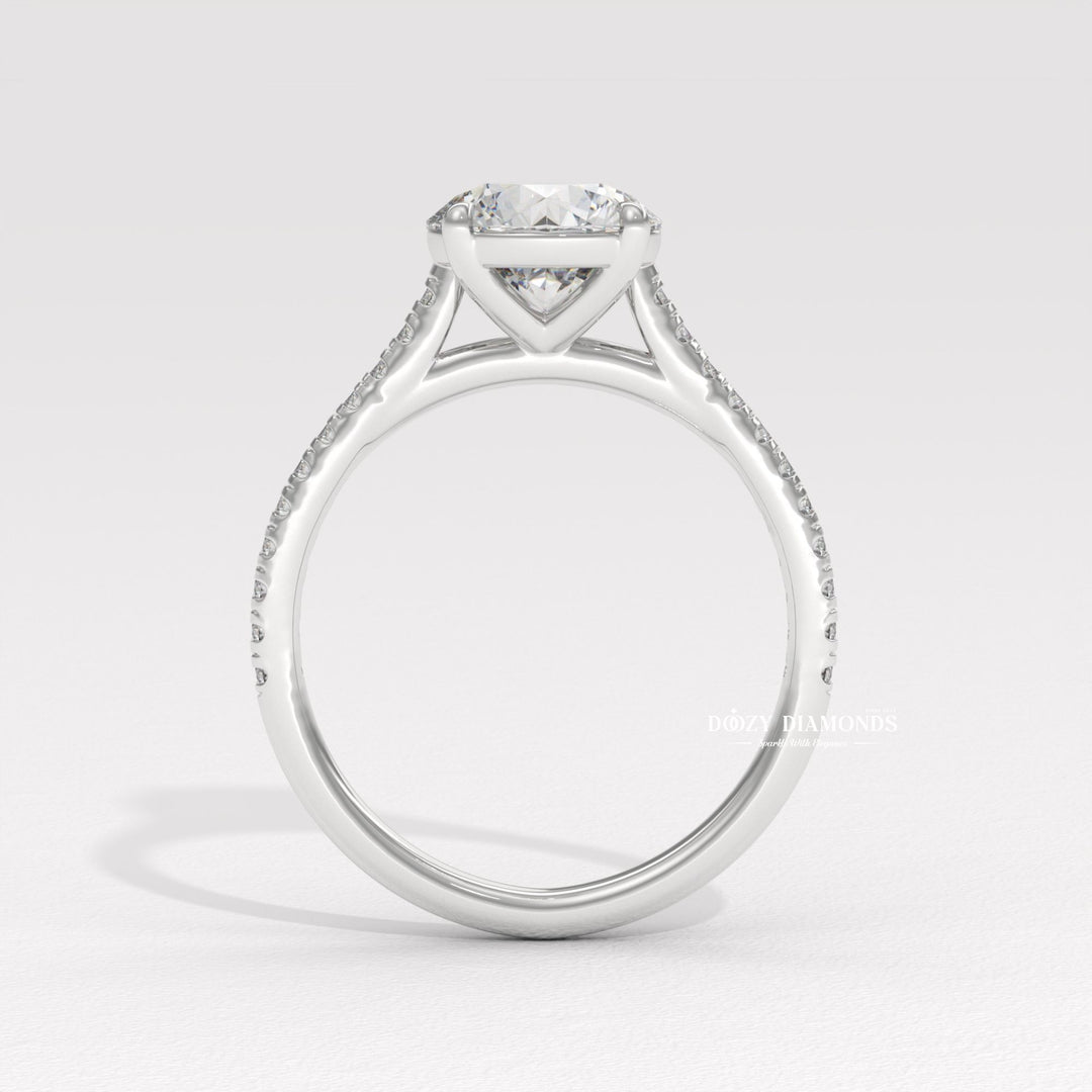 Round pave lab grown diamond ring in jewelry gift box