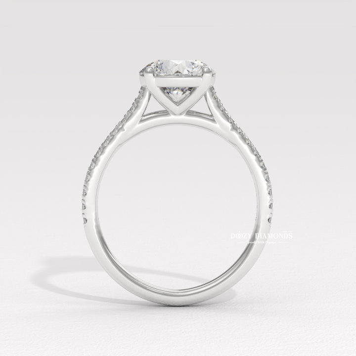 Round pave lab grown diamond ring in jewelry gift box