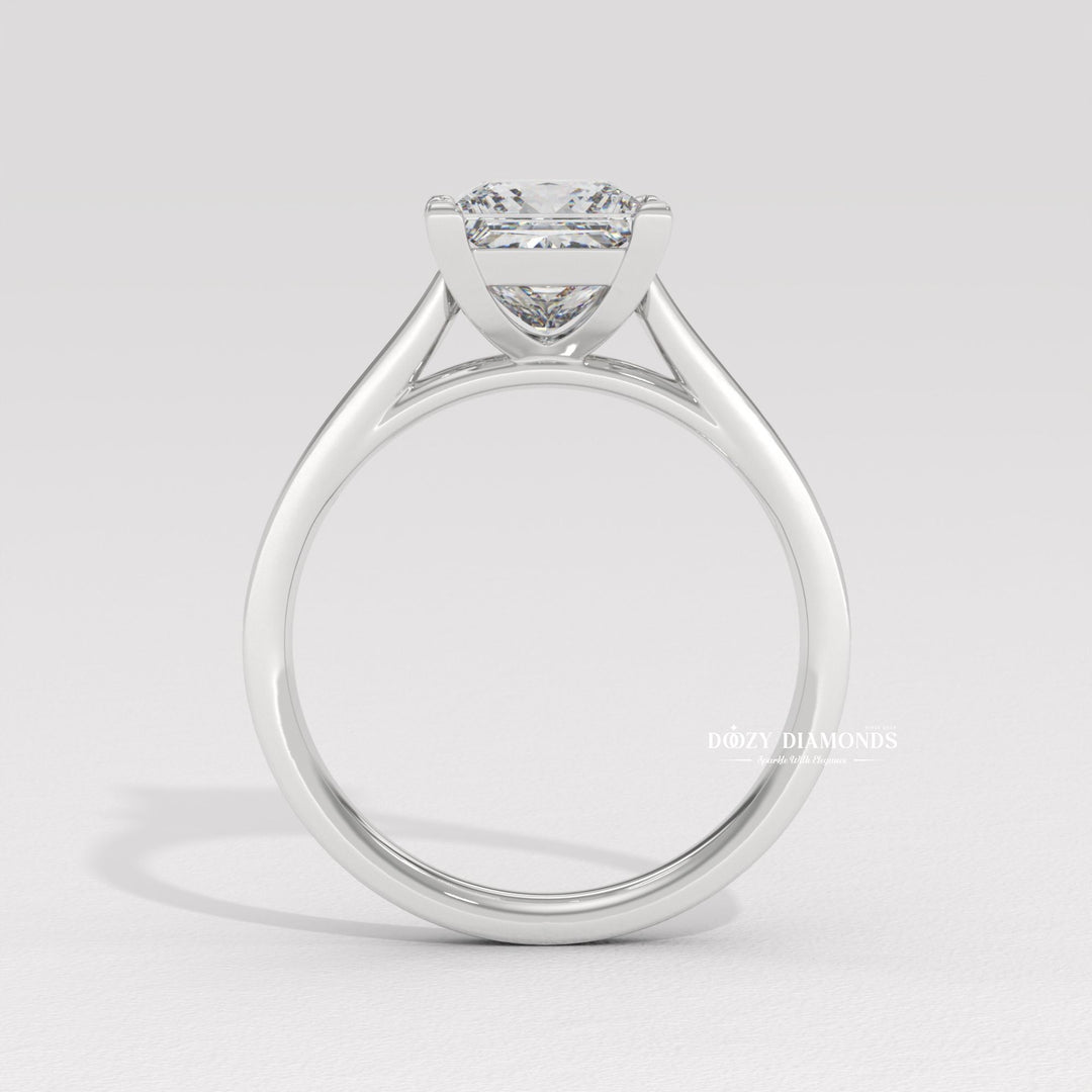 Princess cut engagement ring side view showing band detail