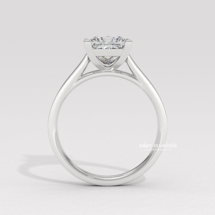 Princess cut engagement ring side view showing band detail