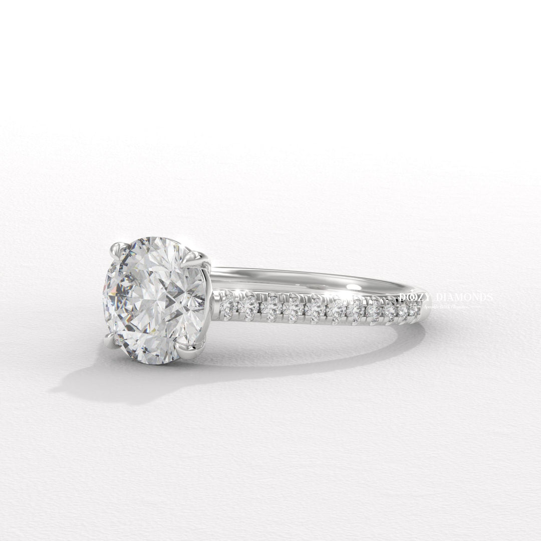 Round pave engagement ring with IGI certificate and packaging